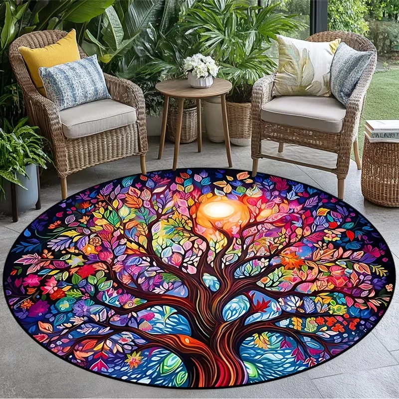 Retro Creative Tree of Life Pattern Round Rugs, Mat for Living Room, Bedroom and Kitchen, Home Decor, Room Decor, Area Rugs,