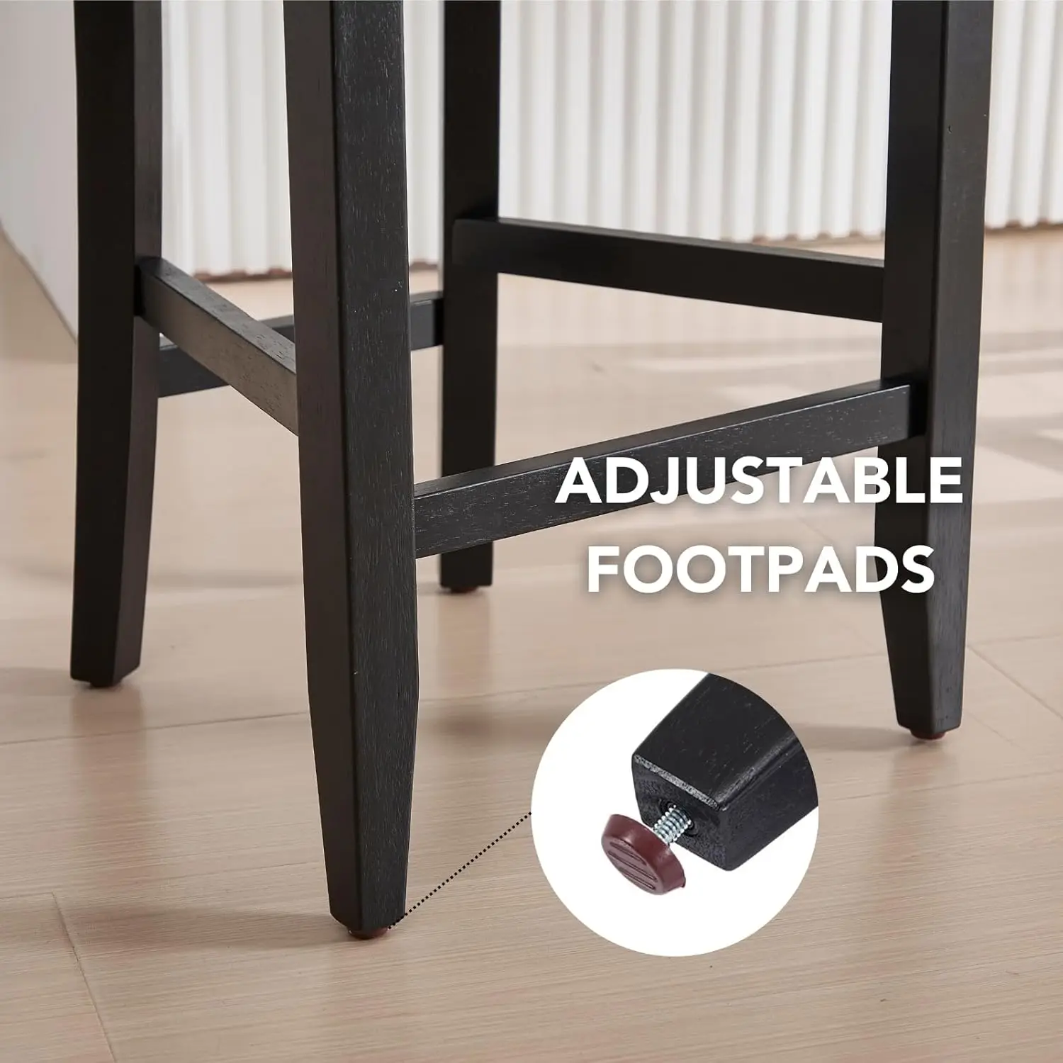 Chairus 26.5"" Modern Bar Stools Set Of 4, Faux Leather Upholstered Counter Height Bar Stools, Rustic Wood Counter Stools With