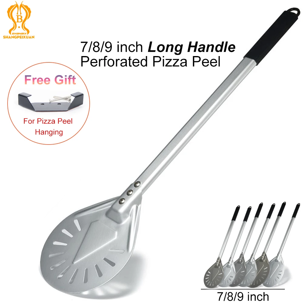 SHANGPEIXUAN Long Handle 7/ 8/ 9 Inch Perforated Pizza Turning Peel Pizza Shovel Aluminum Pizza Peel Non-Slip Handle Pizza Tool