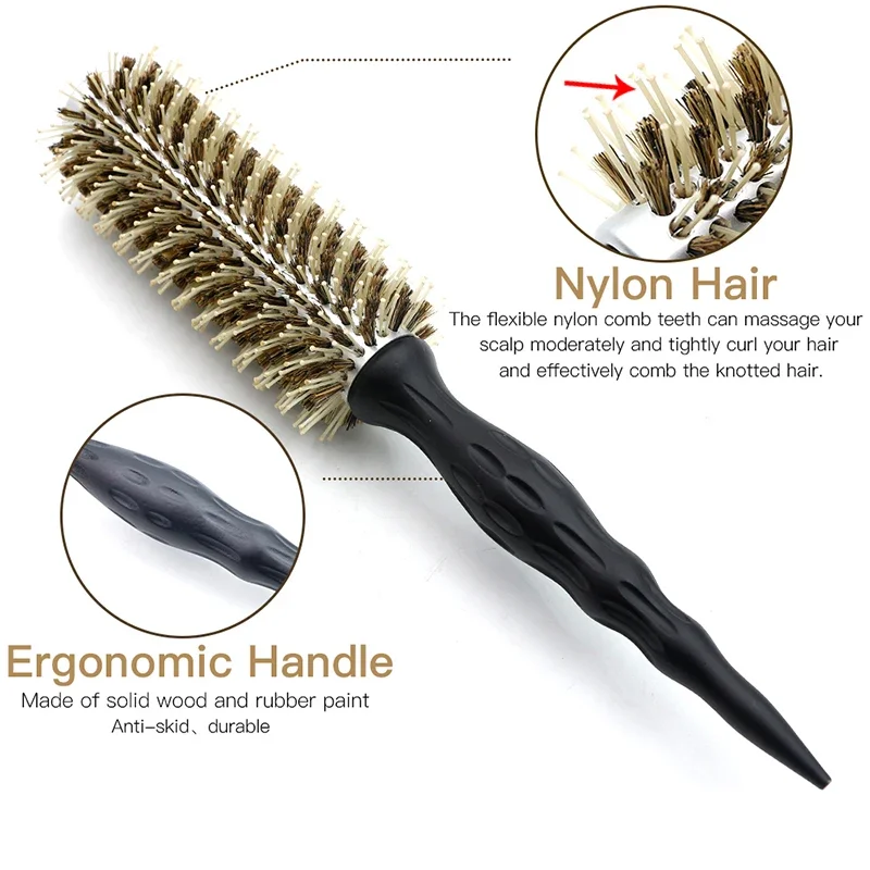 Professional Salon Hair Round Brush Boar Bristles Anti-static and Heat Resistant Ceramic Coating Hairdresser Brush Hair Brush