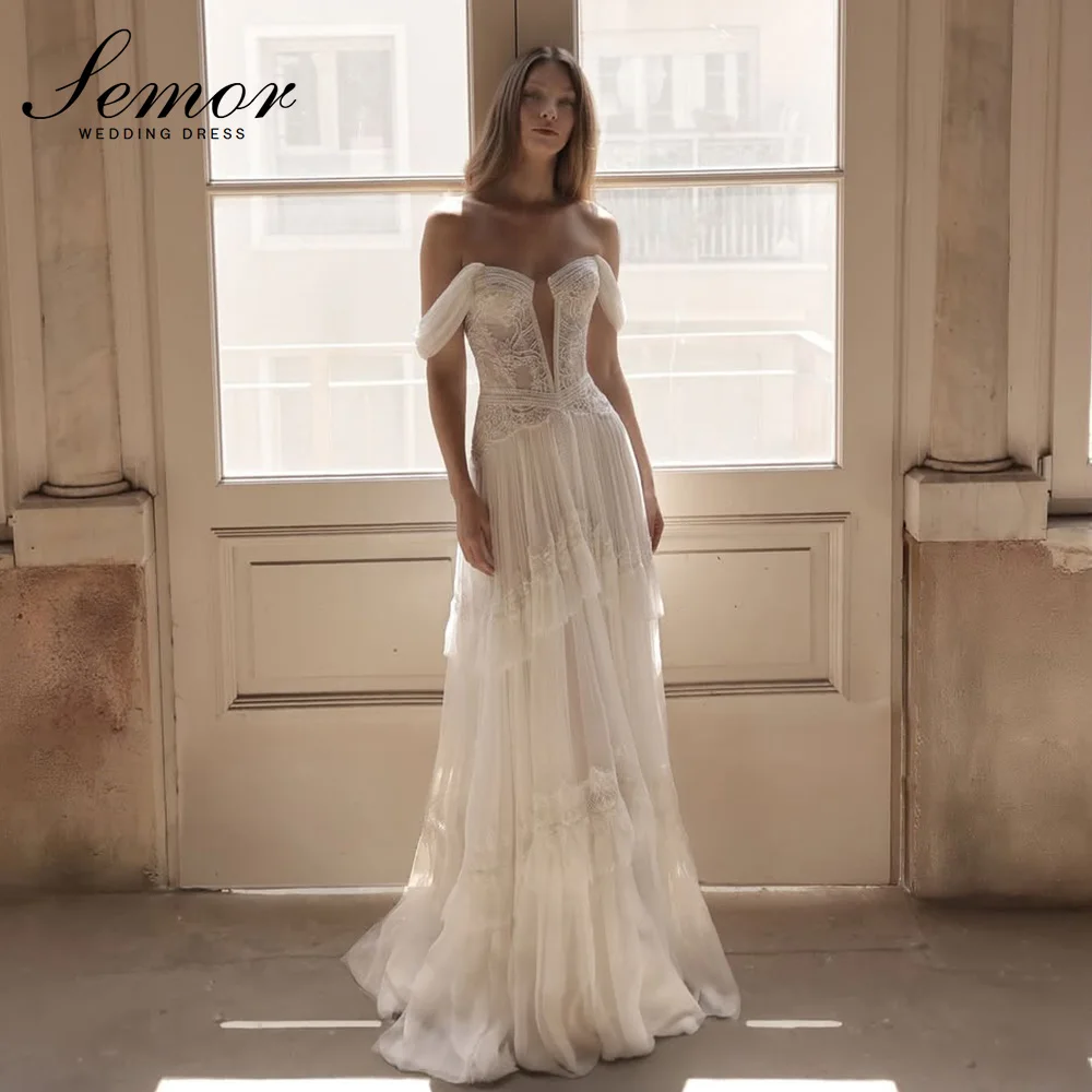 Semor Customized Exquisite Lace Tulle Wedding Dress 2026 Off the Shoulder Removable Sleeves Tiered Applique Vestidos De Novia