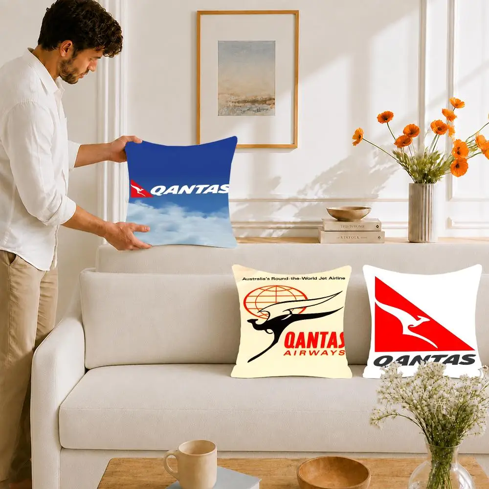 Airline Travel Qantas Cushion Cover Portable floor cushion for travel Yoga Minimalist text 2way tricot