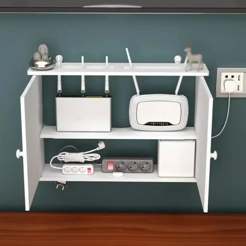 Wall Mounted Storage Box Wireless Wifi Router Rack Wall Hanging Plug Board Cable Bracket Organizer PVC Panel Shelf Home Decor