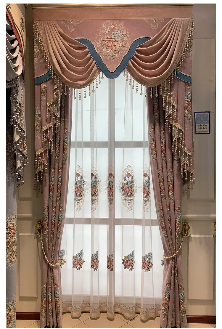 Luxuriöse Chenille-Jacquard-Vorhänge im europäischen Stil für Wohnzimmer, Schlafzimmer, Villa, individuelle, bestickte High-End-Fensterdekoration – Detail 3