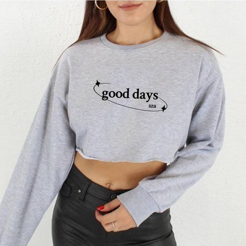 Sza Song Good Day Simple Text Graphics Print Crew Neck Cropped Sweatshirt Street Style Y2k For Women Gift To Fans