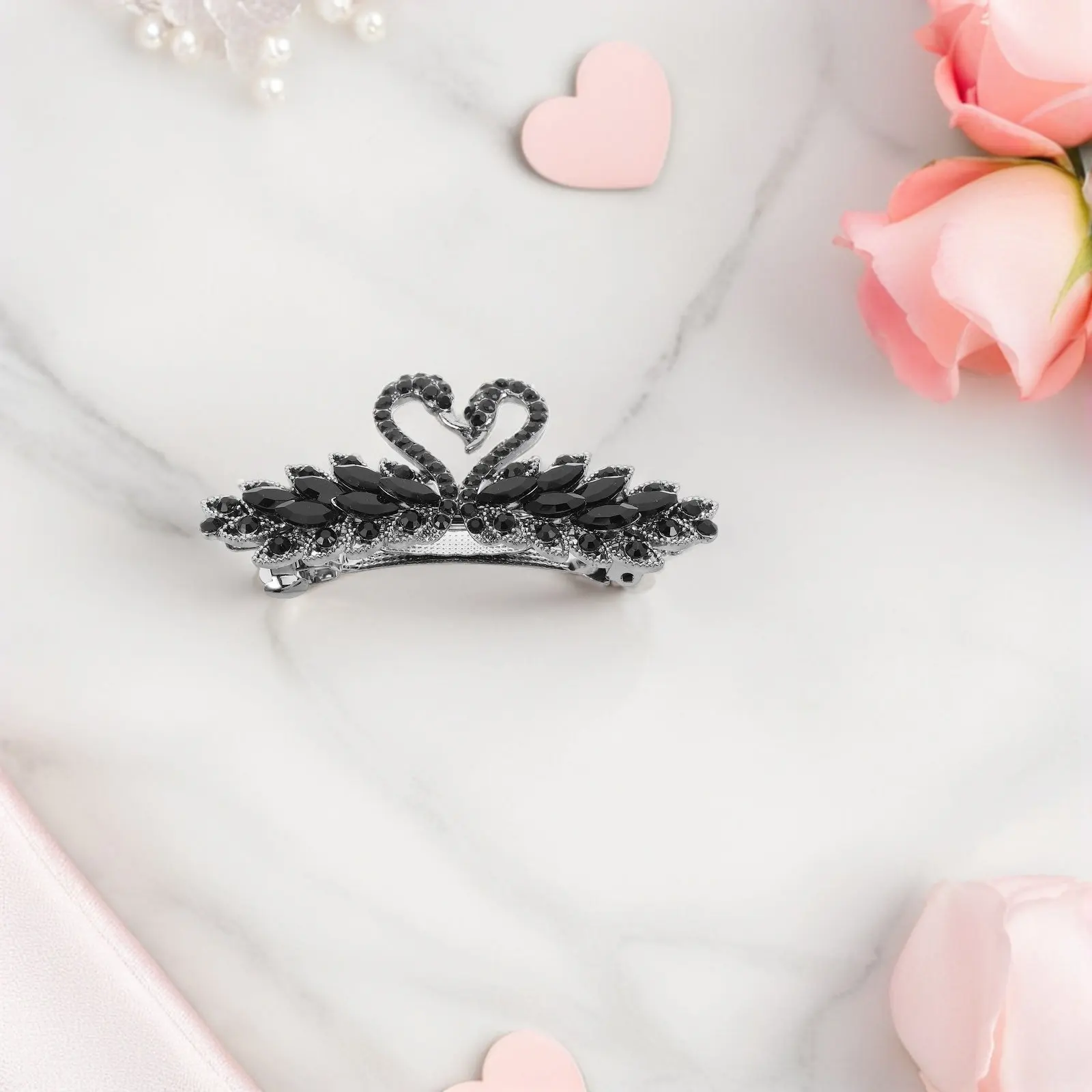 2Pcs Rhinestone Swan Hair Clip Swan Crystal Metal Barrette Spring Hair Claw for Women Comfortable Secure Half-Up