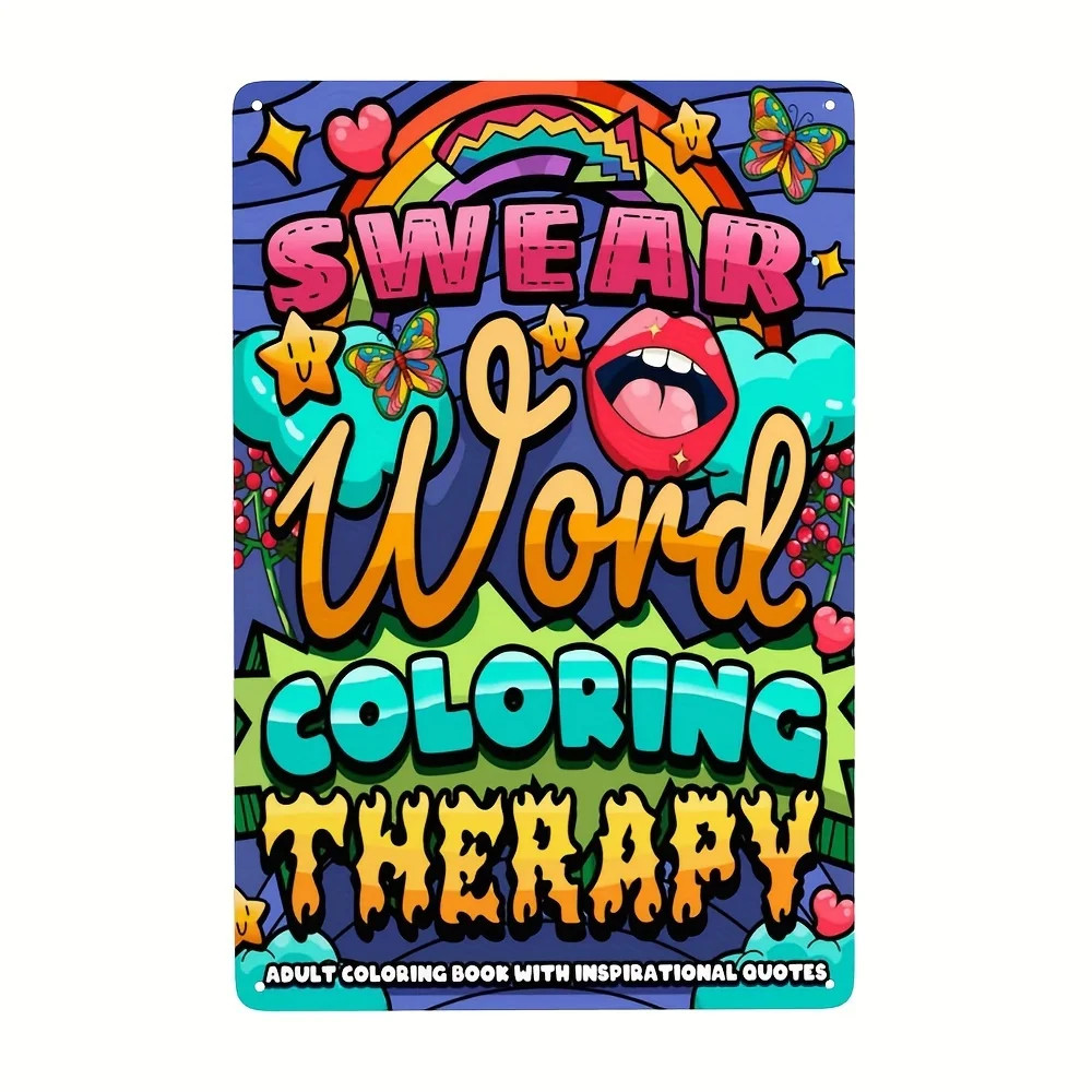 SWEAR Word Coloring Therapy Malbuch für Erwachsene mit inspirierenden Zitaten – lebendiges Regenbogen- und Schmetterlingsdesign, Wandkunstdekoration