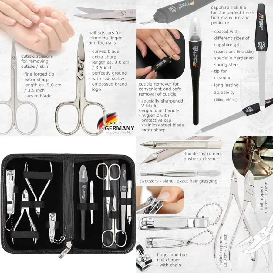 

brand quality 10 Pcs manicure pedicure grooming kit set for professional finger toe nail care scissors clipper fashion leather
