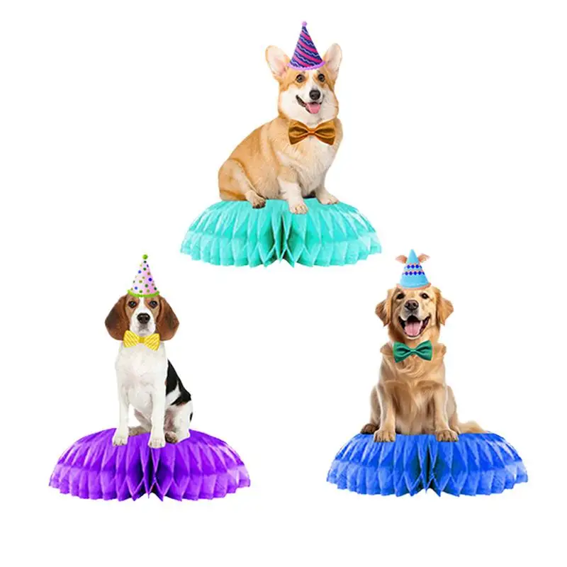 3pcs Cute Cat And Dog Honey Comb Birthday Theme Party Table Decoration Honey Comb Centerpieces Table Topper Party Supplies