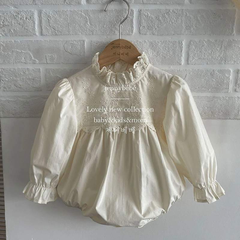 

2024 New Spring Children Clothes 0-24M Toddler Baby Girl Romper Long Sleeved Cotton Lace Stitching Infant Baby Girls Jumpsuit