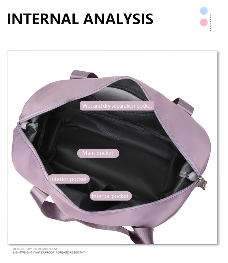 UNIXINU Handgepäck-Reisetasche, Nylon, wasserdicht, für Sport, Fitnessstudio, Tragetaschen für Damen, großes Fassungsvermögen, Aufbewahrung von Gepäck, Handtasche – Detail 3