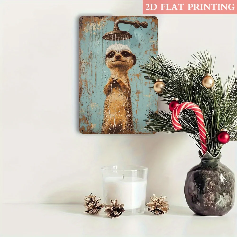 1pc 20x30cm Iron Metal Tin Sign Vintage Meerkat Bathroom Decorative Wall Art for Home Toilet Cafe Bar Office