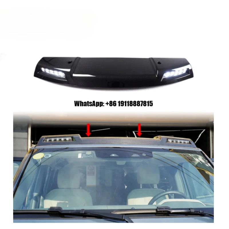 

Defender Carbon Fiber Material L663 Roof Spoiler With Led Fit For Defender Exterior Accessories Front Top Wing