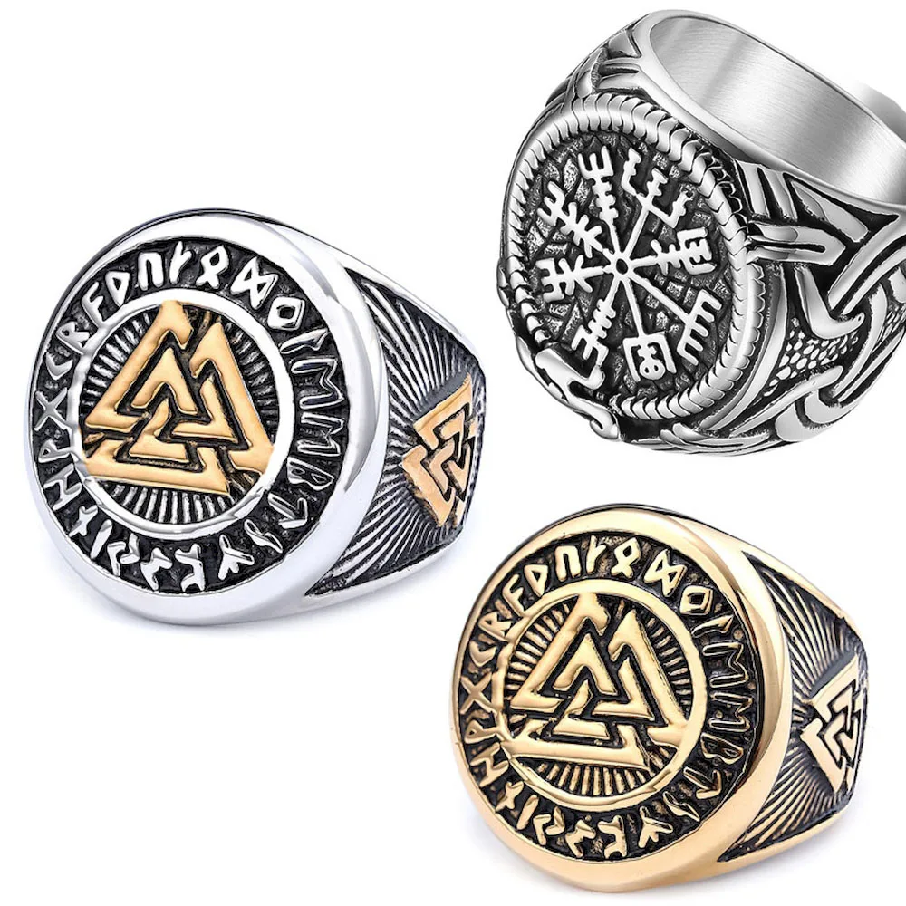 Size 8/9/10/11/12/13 Titanium Steel Triangle Symbol Men Ring Northern Europe Compass Waterproof Finger Jewerly Wholesale