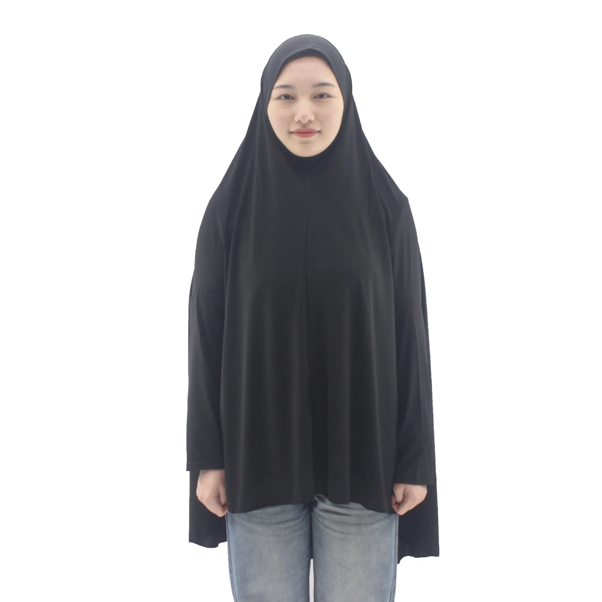 Muslim Abayas with Sleeve Women Hijab Long Shawl Full Cover Solid Color Prayer Clothing Premium Plain Hijabs Islamic Ramadan