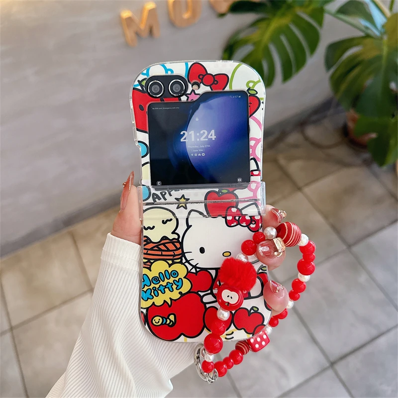 Kawaii Style That Girls Like Anti-drop Case Animation Sanrio For Hello kitty With Lanyard Samsung Galaxy For Z Flip7/6/5/4/3