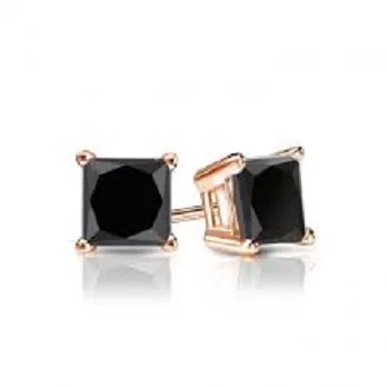 

Rose Gold Real Black Princess Cut Solitaire Diamond Party Stud Earrings