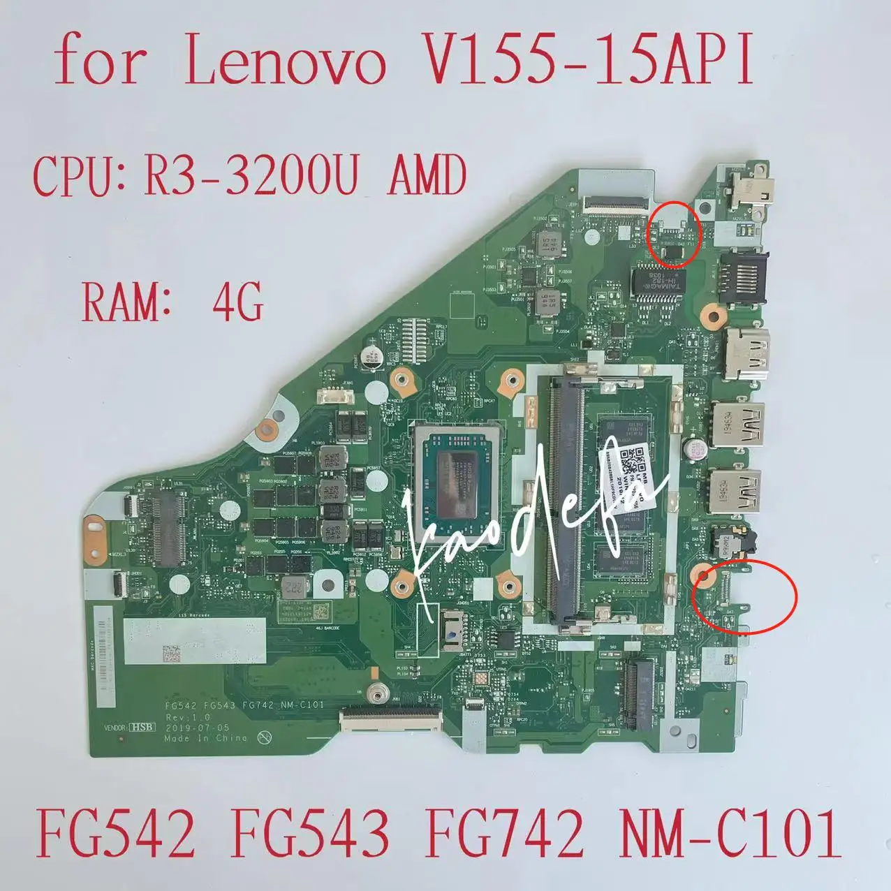 FG542 FG543 FG742 NM-C101 Mainboard For Lenovo V155-15API Laptop Motherboard  81V5 CPU:R3-3200 RAM:4G FRU:5B20S42658 5B20S42659