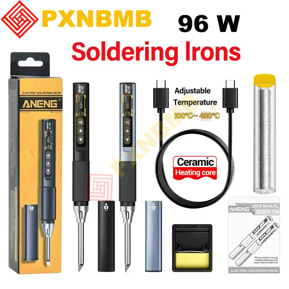 

T12 Soldering Irons kits Welding Type-c PD QC Charging 96W Portable Adjustable Temperature 28V Fast Heat Tester Electric Tools