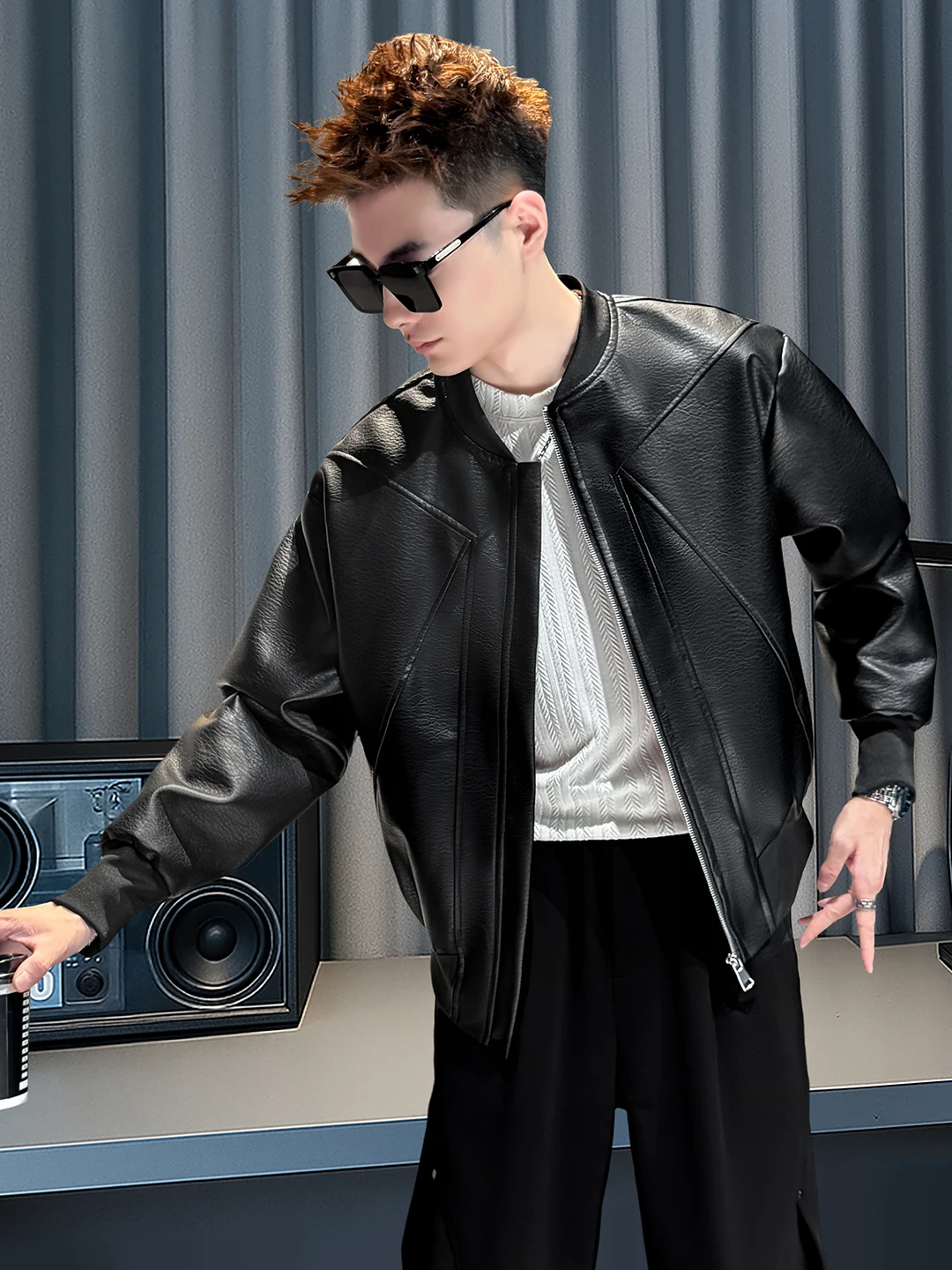 

Мужская повседневная модная куртка из искусственной кожи Jaet Motorcycle Sle, весенне-осенняя верхняя одежда, теплое длинное пальто на молнии све, круглое Ne