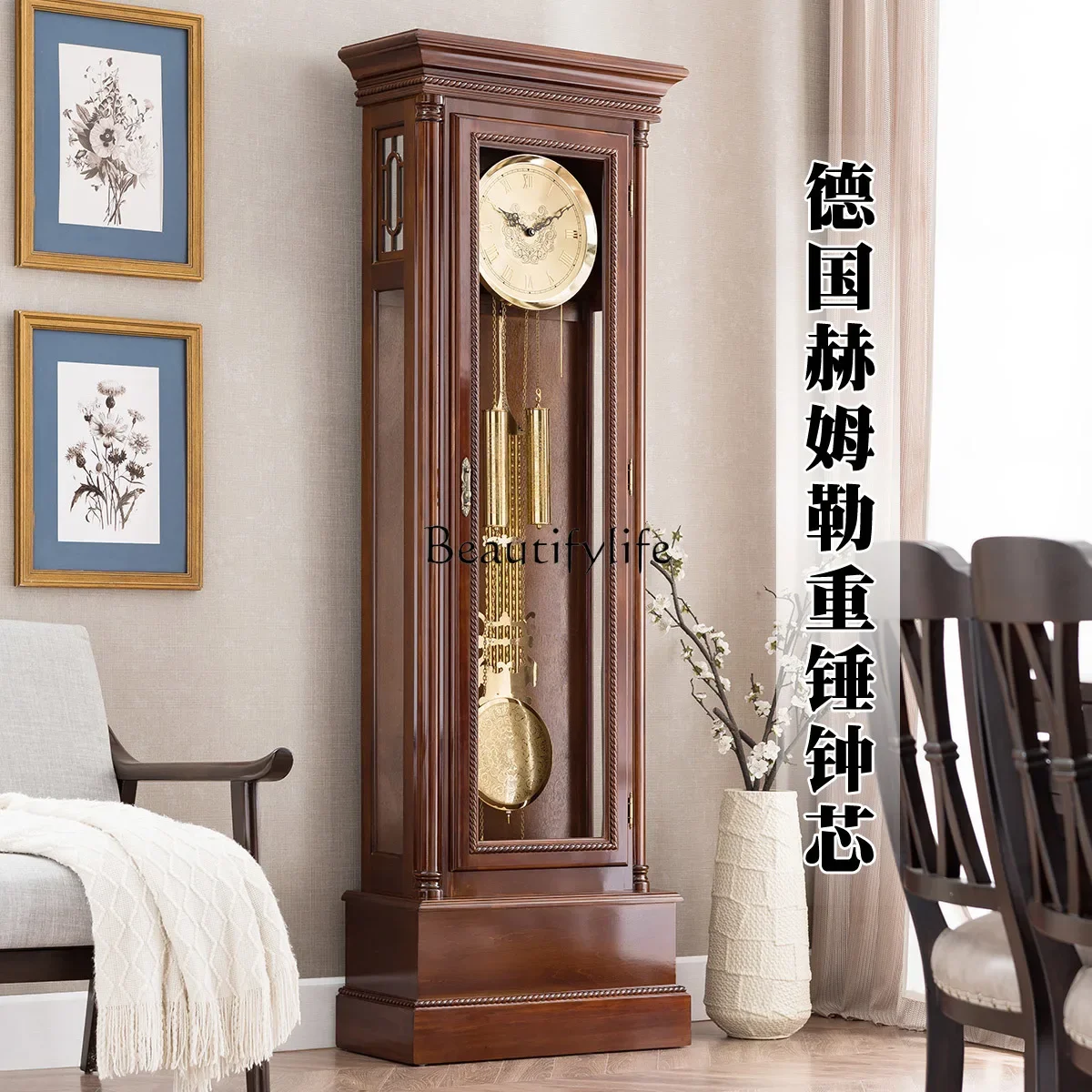 

yj5 Helmler mechanical desk clock European floor-to-ceiling solid wood pendulum clock