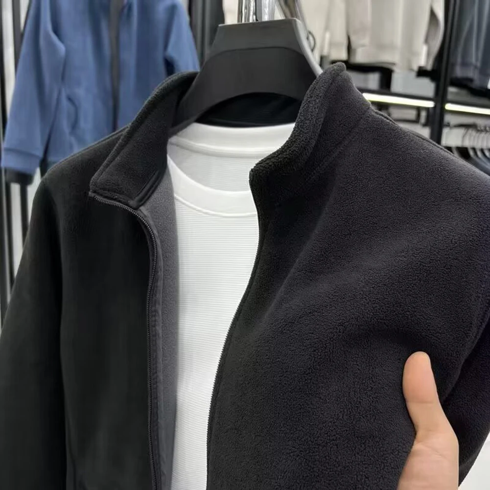 

Повседневная мужская куртка-кардиган с длинным рукавом и воротником-стойкой, флисовый вырез, подходит для повседневного офиса и отпуска