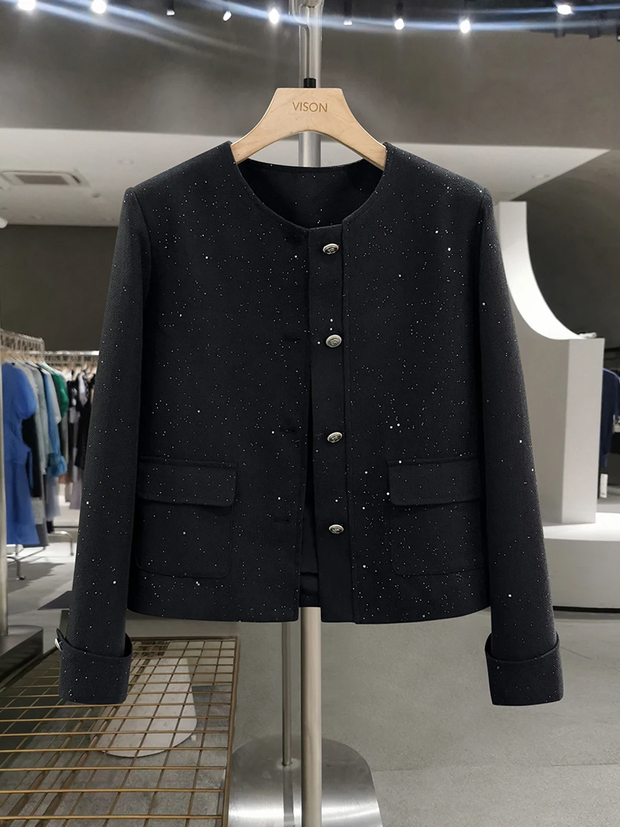 

Новая женская куртка Bla Casual Slimming с пайетками и тяжелой отделкой, дизайн весна-осень 2025