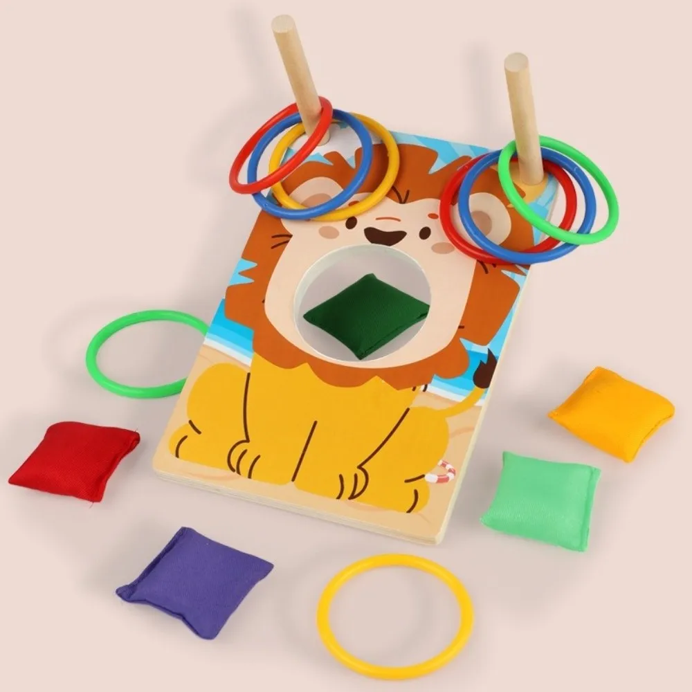 Nuovo 2 in 1 Gioco di lancio del sacco di sabbia Gioco di lancio portatile in legno del sacchetto di fagioli Gioco di lancio dell'anello Divertente giocattolo di puzzle Montessori Giocattoli per bambini