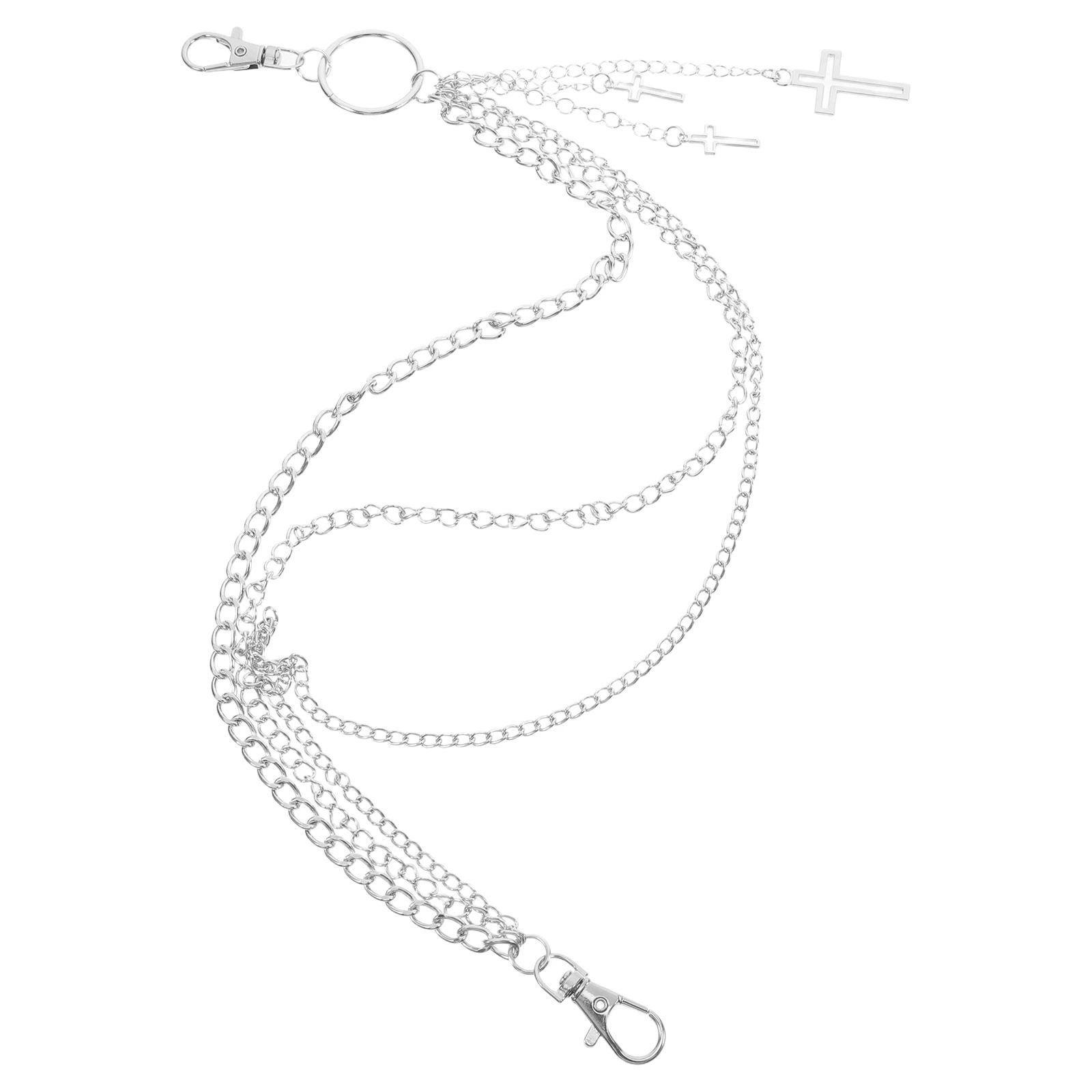 

Cross Waist For Men Women Silver Metal Belt Punk Hip Hop Multilayer Body Chain Links Adjustable Alloy Chain For Jeans Pants