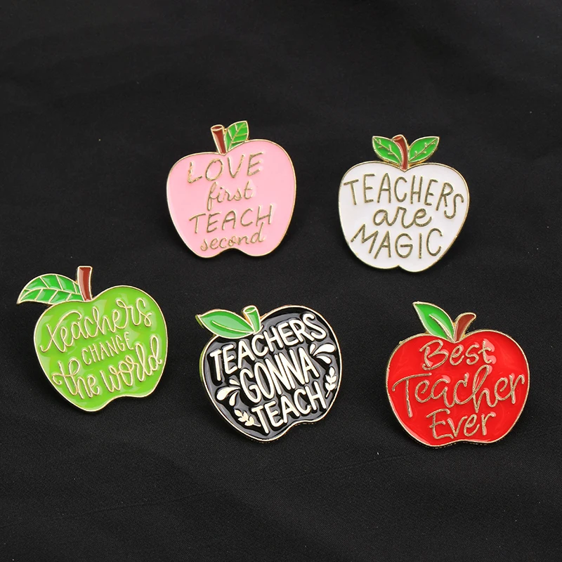 Teacher Appreciation Enamel Brooch , Apple Shaped 