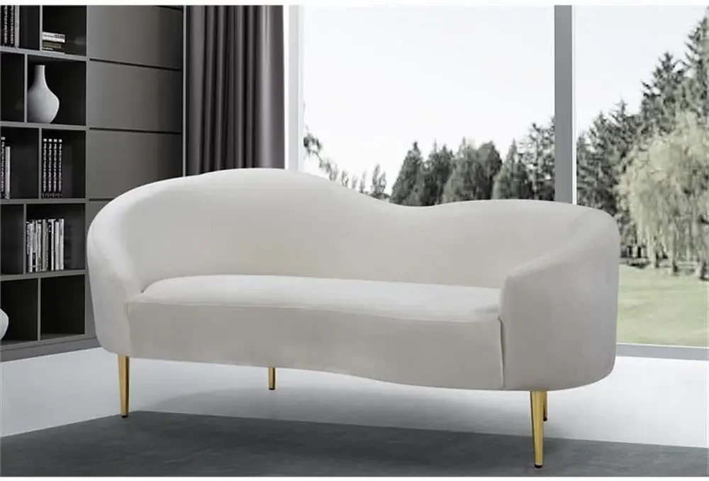 

For Velvet Upholstered Loveseat with Sturdy Metal Legs in Rich Gold Finish, Cream, 67" W x 31.75" D x 30.5" H