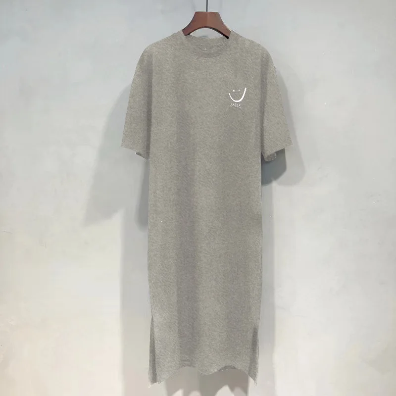 M-XXL Summer Short-sleeved Loose Korean Version Korean Printing Split-ended Medium And Long Dress T-shirt Women