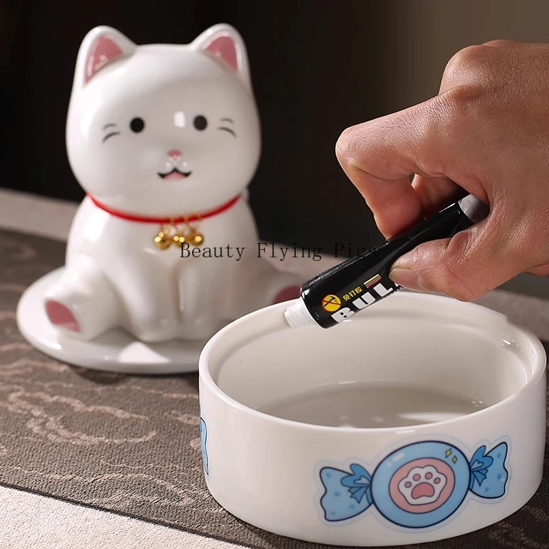 Ceramic Cat Urn Ash Powder Storage Jar Pet Death Supplies Pet Commemorative Cute Ornament Storage Container Used for Cremation