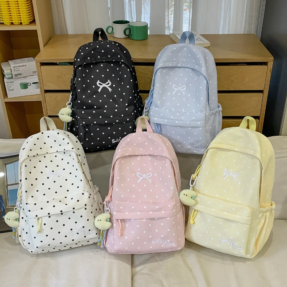 

New Middle and High School Boys High Value Ins Niche Cute Polka Dot Lightweight Backpack Multi-function Versatile Practical