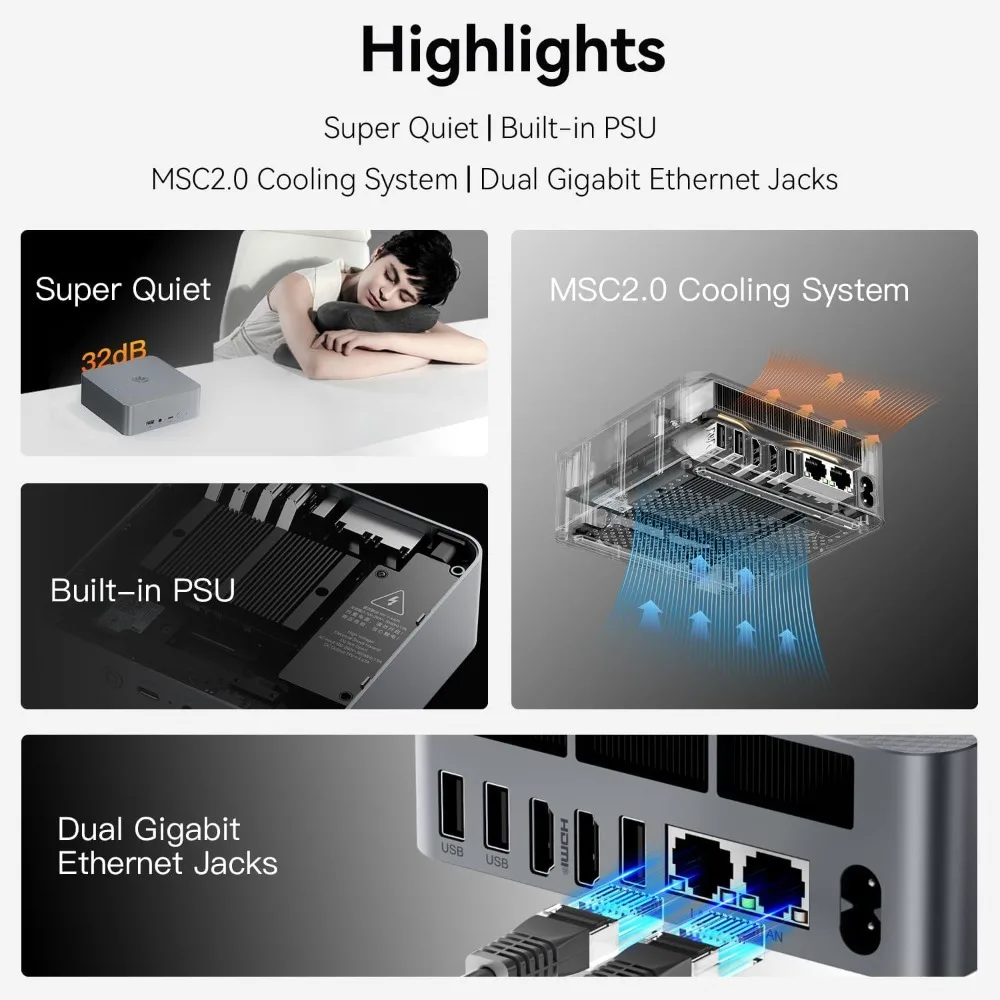 AMD Ryzen 7 6800U Mini PC 24GB DDR5 500GB SSD Dual 4K Display WiFi 6 BT5.2 Dual LAN