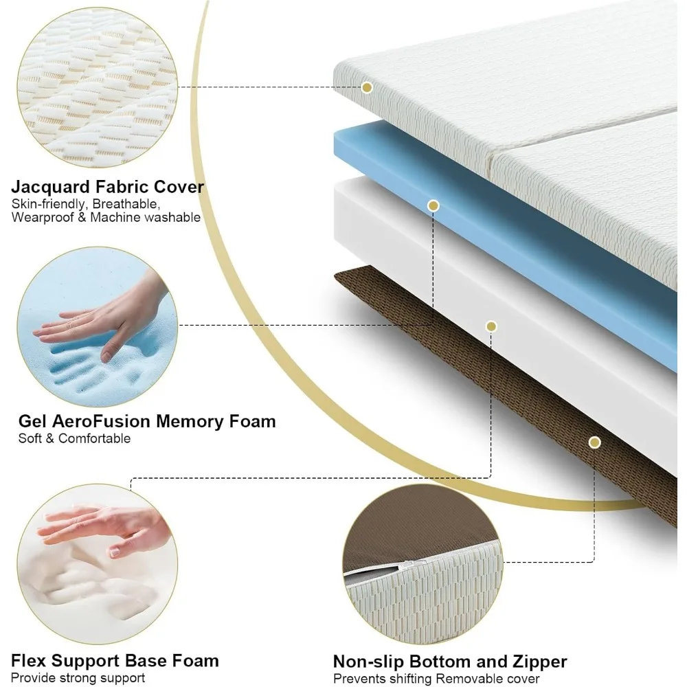 مرتبة قابلة للطي، مرتبة إسفنجية الذاكرة ثلاثية الطي، مرتبة قابلة للطي مع غطاء قابل للغسل، مرتبة ثلاثية الطي لليوجا/التخييم #5