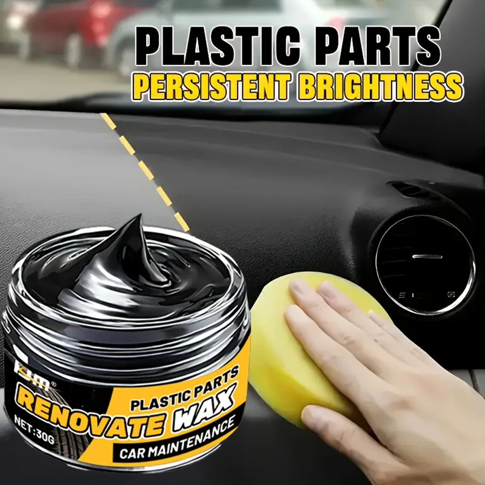 1 Jar Car Interior Black Gloss Restorer & Protectant Wax - PVC Plastic Coating Restores Shine, Prevents Aging & Whitening, Easy