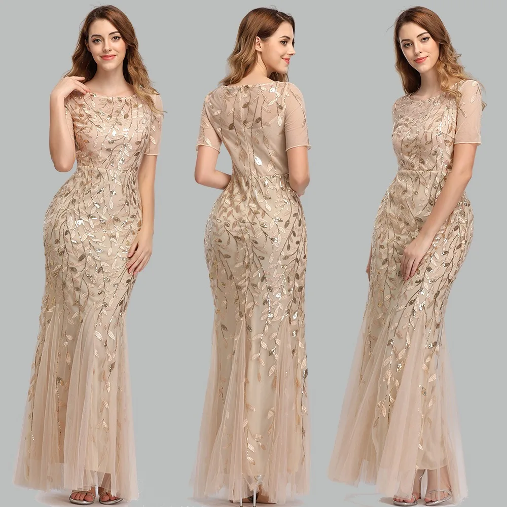 New Elegant Sequin Evening Dresses Style Bridal Dress Sexy Women Evening Prom Elegant Princess Fishtail Ladies Plus Size Prom