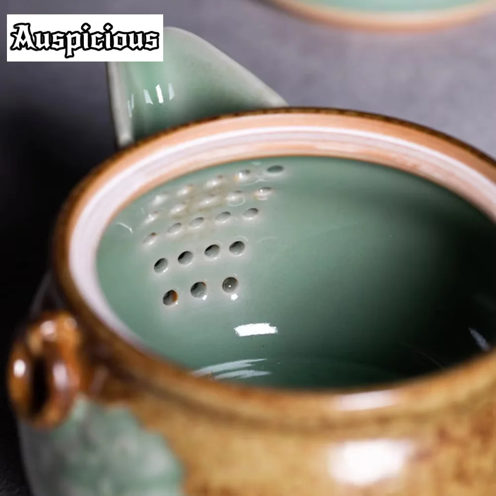230ml Boutique Longquan Celadon Hand Grab Pot Large Capacity Cover Bowl High Grade Ceramic Tea Bowl Tea Maker Gaiwan Gift Box