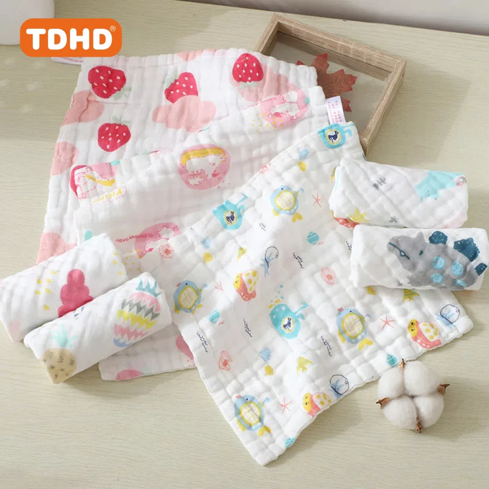 

TDHD 5 PCS Cute Small Square Towels, Pure Cotton Handkerchiefs, 6-layer, Each Pattern is Random, Giving You Different Surprises