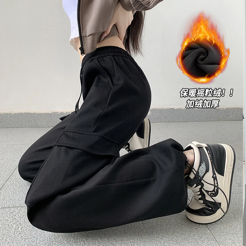 

Cargo Pants Womens Dame Winter Cotton Highstreet Oversized Camping Plush Warmth Cozy Fleece-Lined Thickened Anti-Cold Streetwear