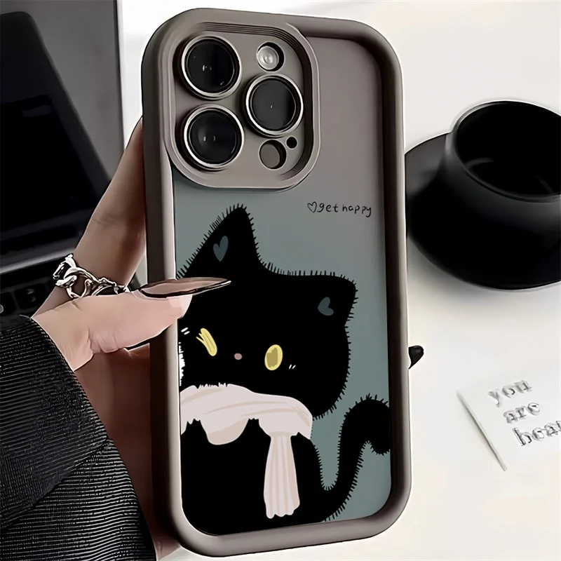 Luxe Cartoon Kat Zachte Telefoonhoes Voor Iphone 15 14 13 12 11 Pro Max Mini 7 8 Plus Se 2020 X Xs Xr Schokbestendige Beschermhoes