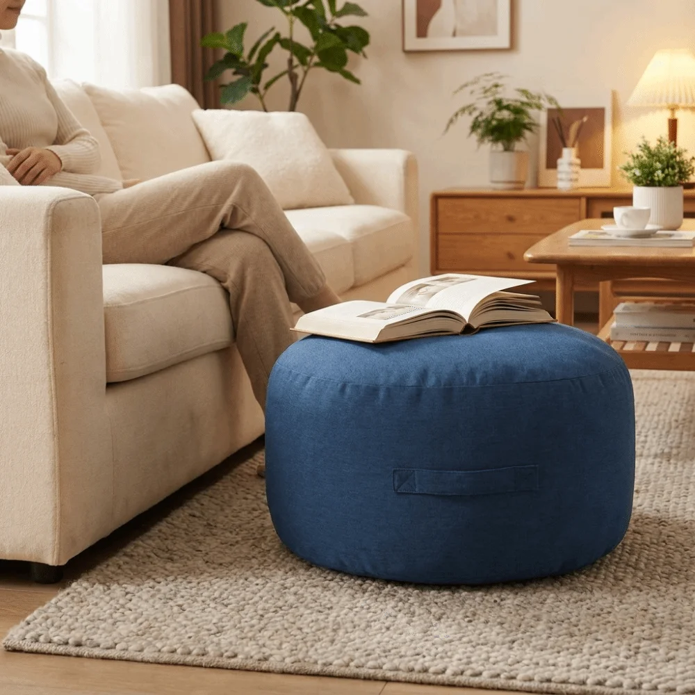 Round Seat Cushion Cover Large Capacity with Pocket Storage Leg Bench Unstuffed Sofa Stool Cover Living Room Use