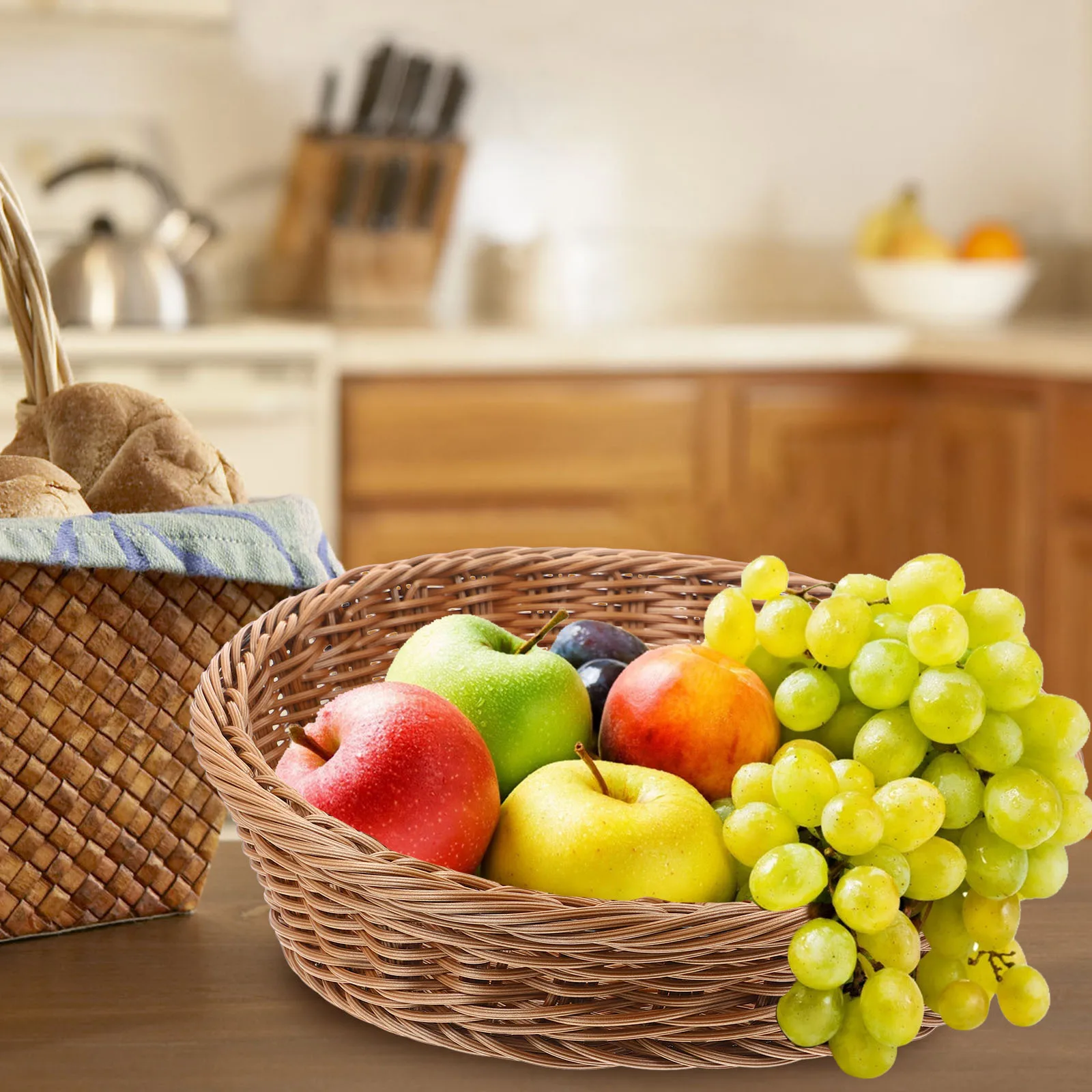 

Multi-Purpose Woven Fruit Storage Basket Wear-Resistant PP Material Large Capacity Snack Holder for Kitchen Dining Table