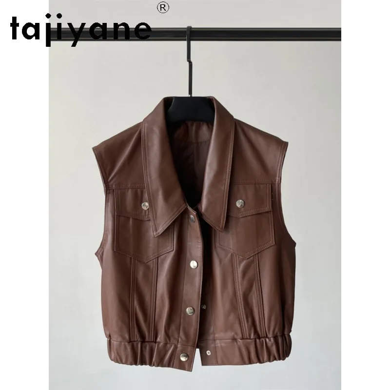 TAJIYANE Spring Autumn Sheepskin Genuine Leather Jacket Vests Short Motorcycle Coats Slim-fit Jackets for Woman Solid Дубленка