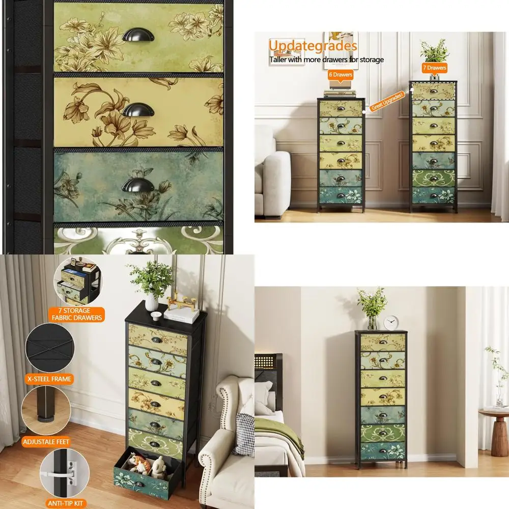 

Винтажный высокий комод с 7 ящиками для спальни, вертикальный блок для хранения, идеально подходит для шкафа, гостиной, детской комнаты, общежития