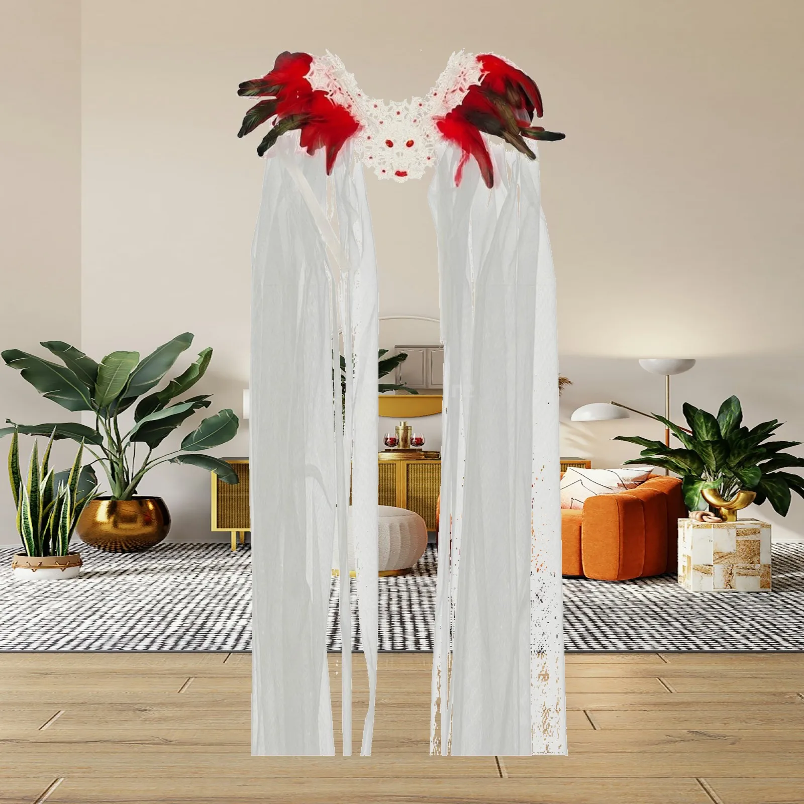 Shoulder Cape with Feathers Feathered Gothic Cape with Cranium Transparent Feather Shoulder Wrap for Cosplayers, Entertainers,