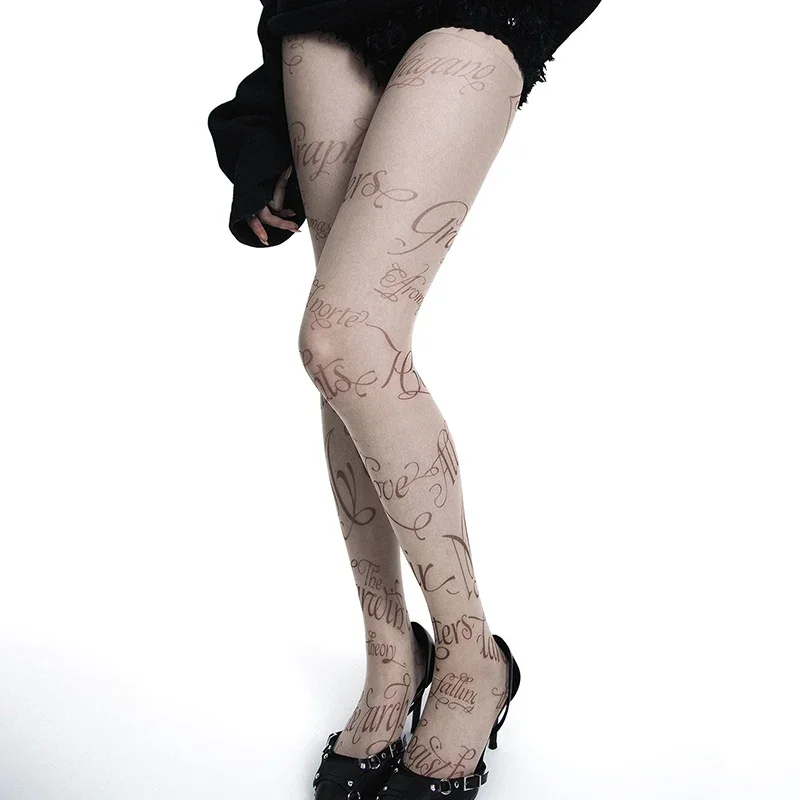 Bas Sexy imprimés Alphabet pour femmes, Punk foncé, papillon, ton de peau, tatouage, combinaison, collants, Cosplay, fête, résille