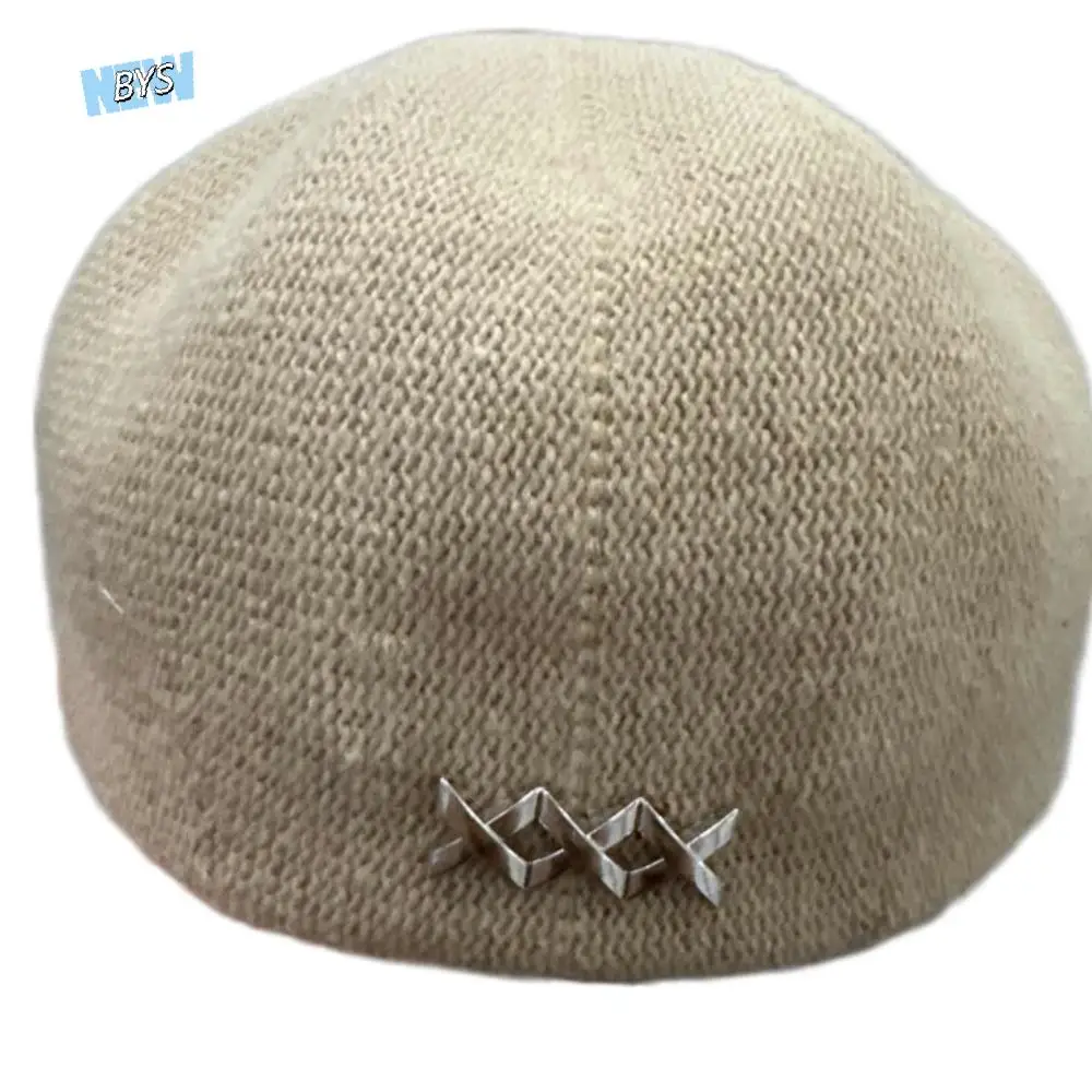 

Elegant Knitted Woolen Berets Metal Label Solid Color Octagonal Cap All-match Windproof Artist Cap Ladies/Girls