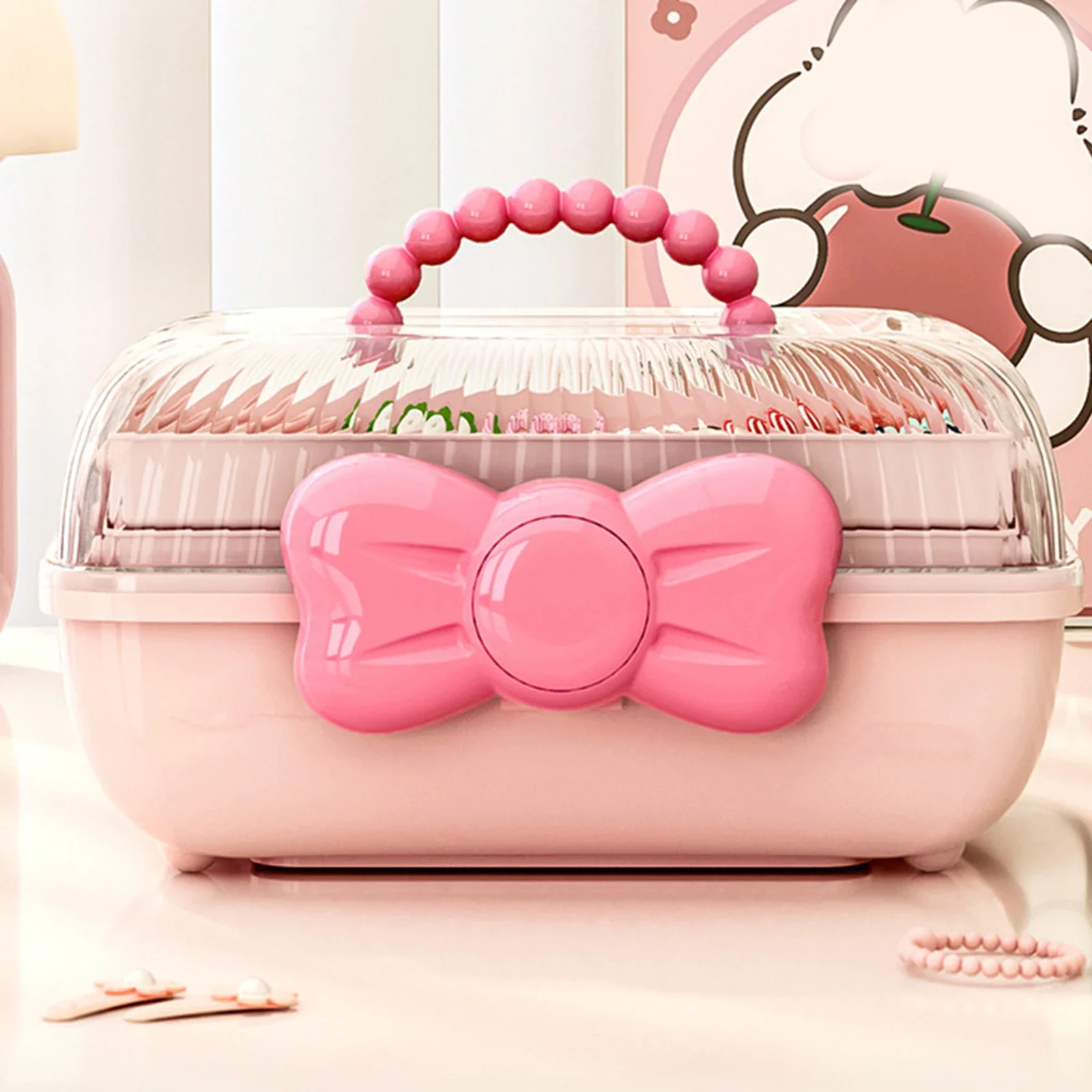 3-Layer Hair Accessories Storage Box, Portable Organizer for Kids Hair Clips, Scrunchies & Craft Supplies